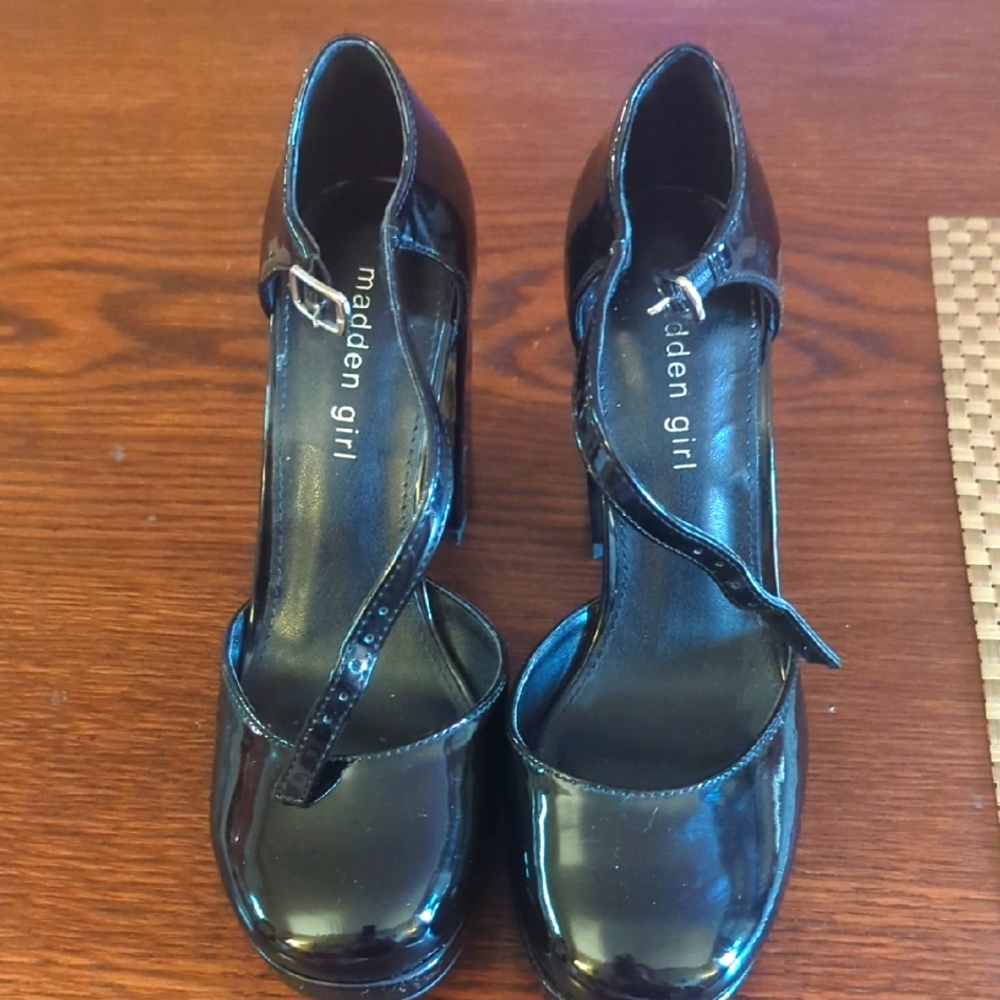 Madden Girl Shiny Black Heels.